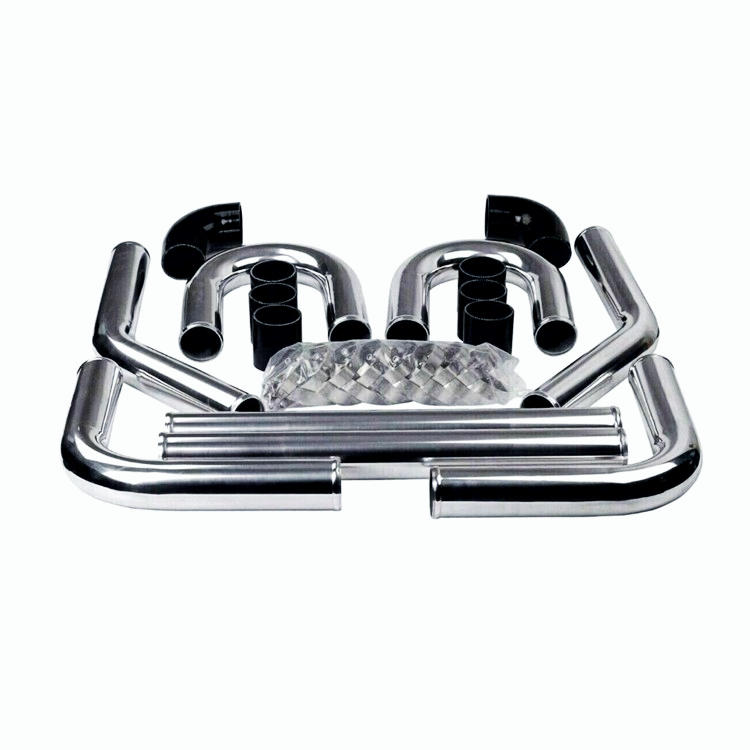 2.5" 1.8mm Polished Aluminum Intercooler Pipe Kit + Black Hose + Clamp Universal