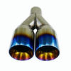 Polished Stainless Steel 2.5In 3.5Out  2X Blue Burnt Exhaust Duo Slanted Exhaust Tip