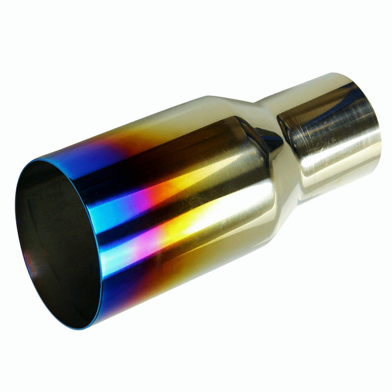 Polished Stainless  2X Blue Burnt Exhaust Single Slant Cut Tip 2.5 In 3.5 Out