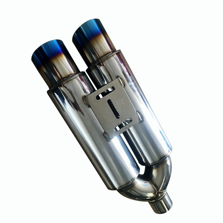 3.5" Dual Burnt Slant Tip T-304 Stainless Muffler Exhaust + Silencer Universal 3