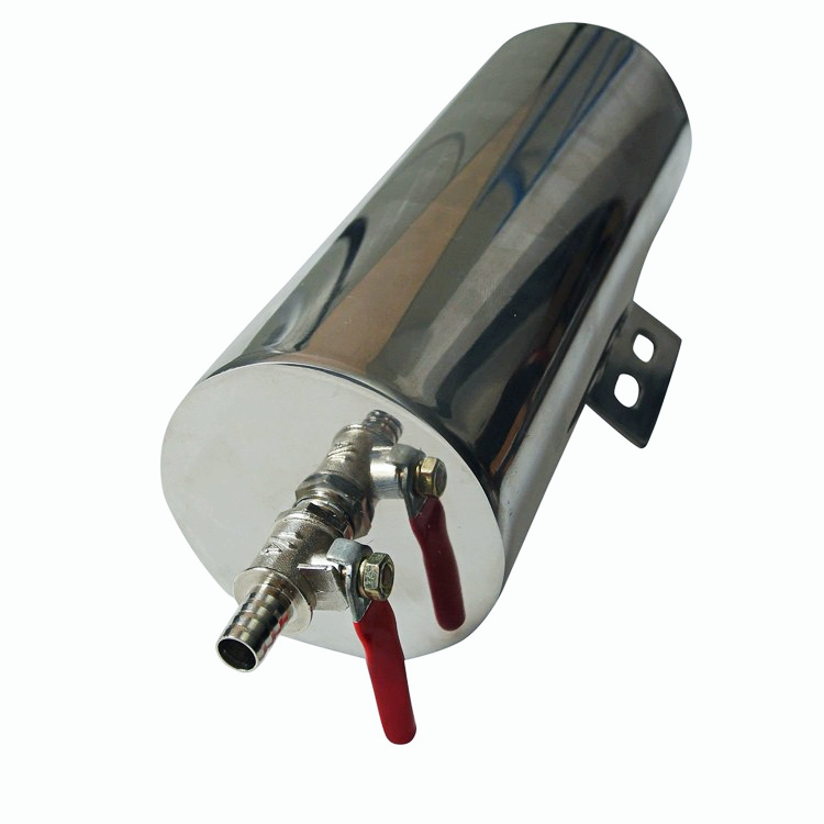 New 3" x 8" Polished Stainless Radiator Over Flow Tank Can W/ Drain Valve 20oz