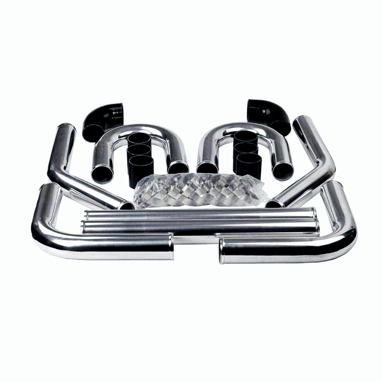 2.5" 1.8mm Polished Aluminum Intercooler Pipe Kit + Black Hose + Clamp Universal