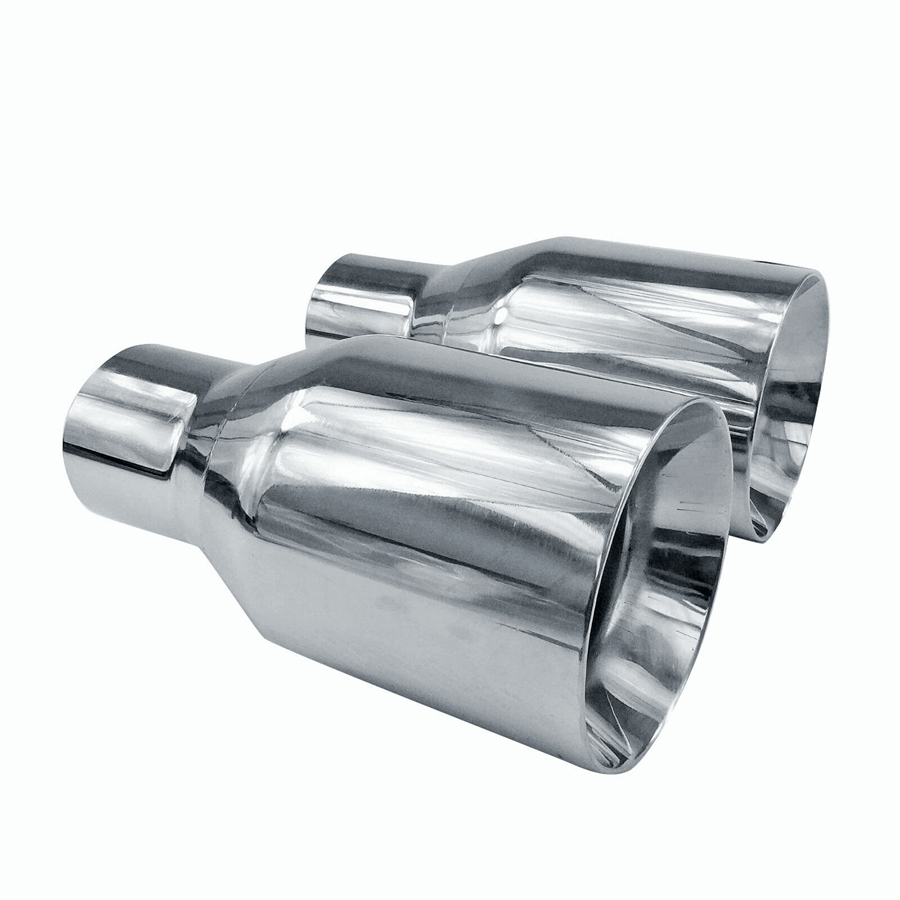 Polished Stainless Steel 2.5In 4Out  2X Sliver Exhaust Duo Layer Straight Tip