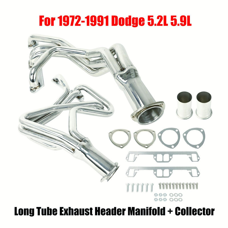 For 72-91 1972-1991 Dodge Pair 4-1 Long Tube Exhaust Header Manifold + Collector Header Exhaust