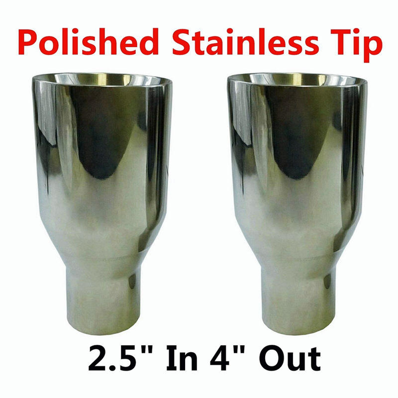Polished Stainless Steel 2.5In 4Out  2X Sliver Exhaust Duo Layer Straight Tip