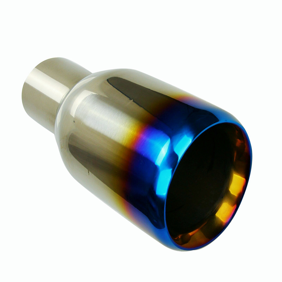 Polished Stainless Blue Burnt Exhaust Double Layer Slant Tip 2.5Inlet 4Out
