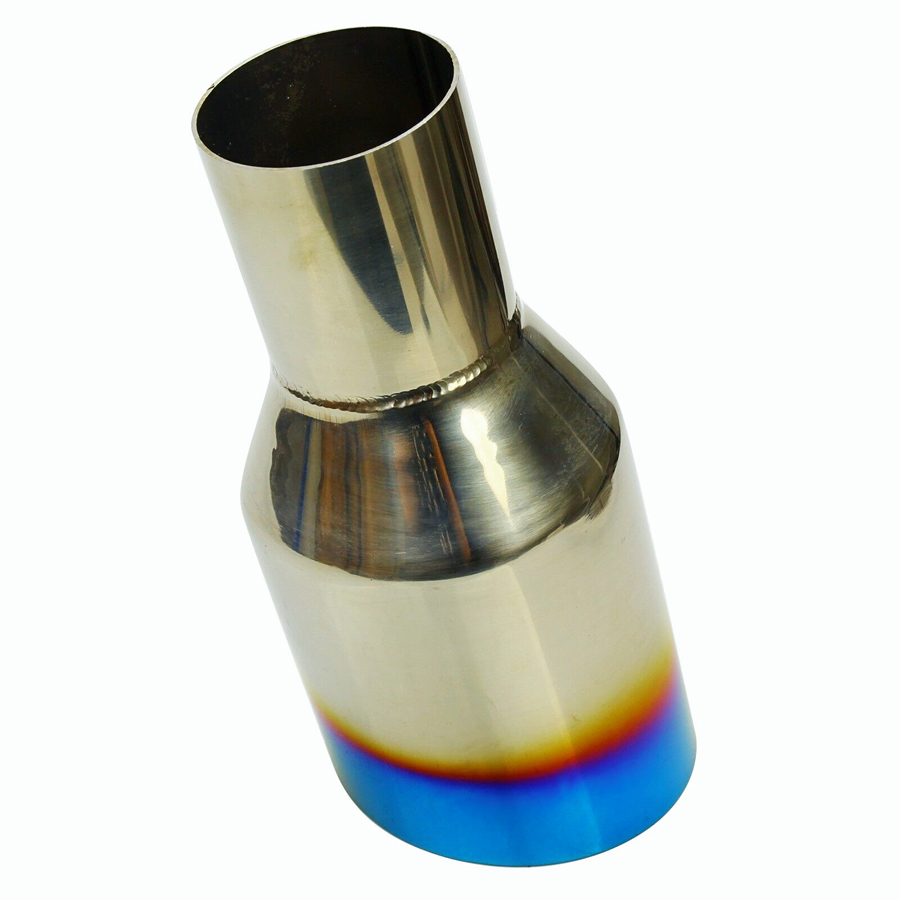 Custom 2.5In 4Out Polished Stainless Exhaust Single Layer Slant Tip Blue Burnt New