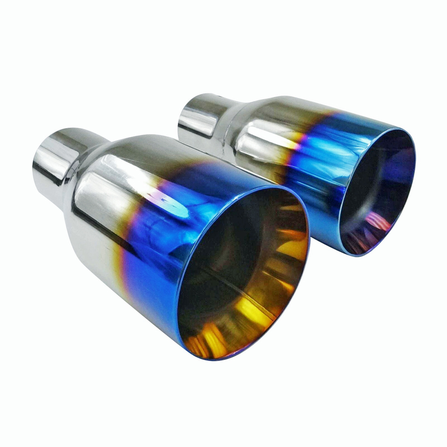  2X 2.5 In 4 Out Polished Stainless Blue Burnt Exhaust Duo Layer Straight Tip