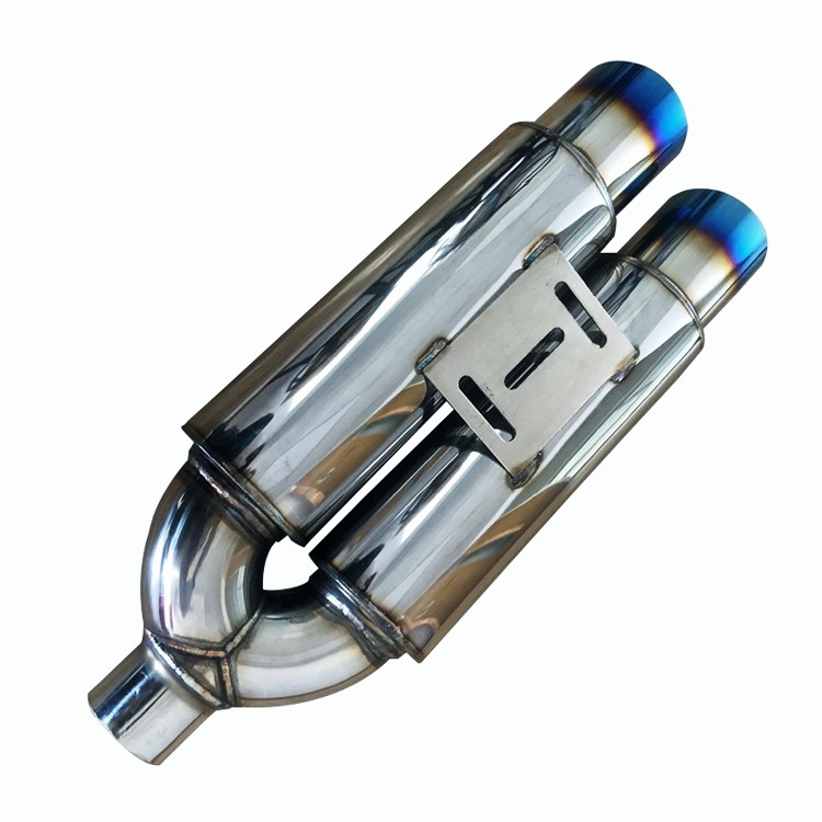 3.5" Dual Burnt Slant Tip T-304 Stainless Muffler Exhaust + Silencer Universal 3