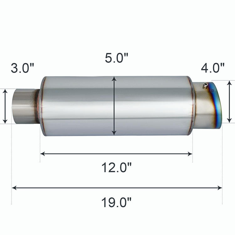 JDM 4" N1 Titanium Burnt Slant Tip Stainless Exhaust Muffler 3" Inlet+Silencer