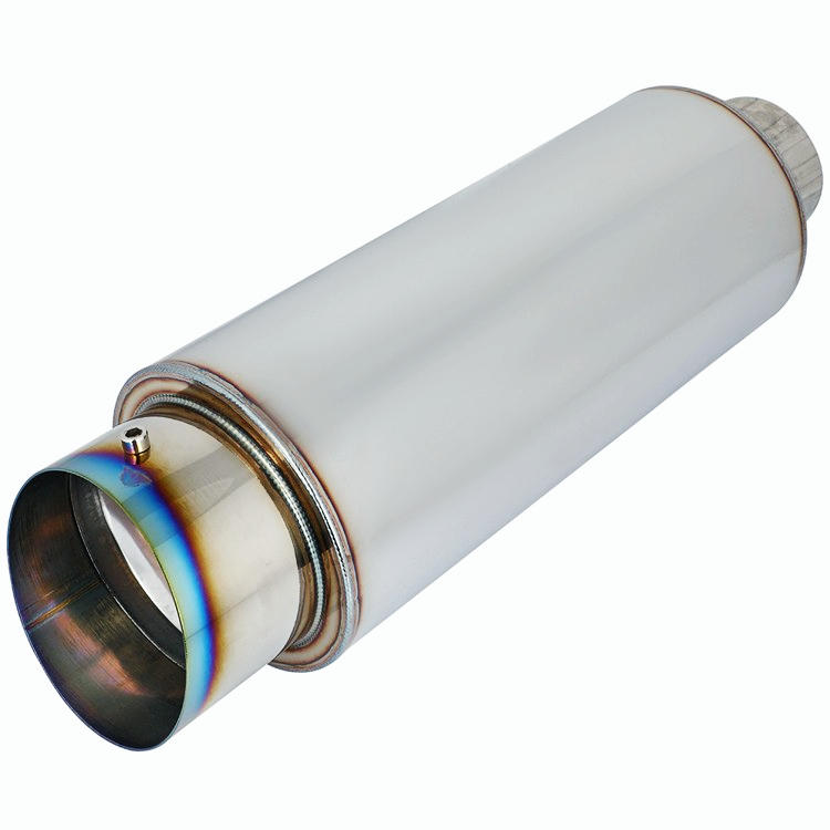 JDM 4" N1 Titanium Burnt Slant Tip Stainless Exhaust Muffler 3" Inlet+Silencer