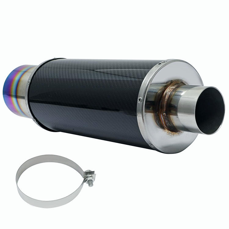4" Rainbow Burnt Tip Carbon Fiber Weld-On Exhaust Muffler 2.5" Inlet Universal 1