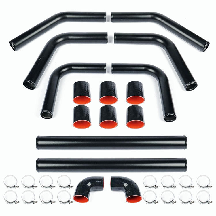 UNIVERSAL 2.5" ALUMINUM 8PCS TURBO INTERCOOLER PIPING PIPE KITS+CLAMP CHROME/BLK