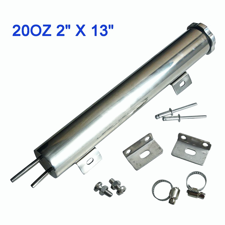 2" x 13" Polished Stainless Steel Radiator Overflow Tank Catch Can 20 OZ