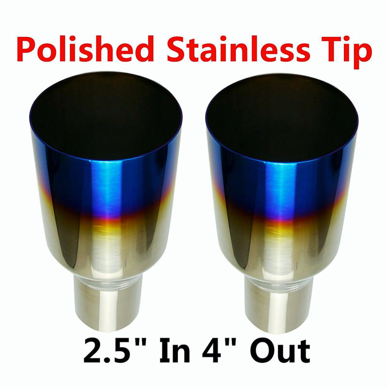  Polished Stainless 2X 2.5In 4Out Blue Burnt Exhaust Single Layer Straight Tip