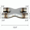 2.5" Dual In / Out Adapter X Exhaust Pipe Tip 12 Inch Long 409 Stainless Steel