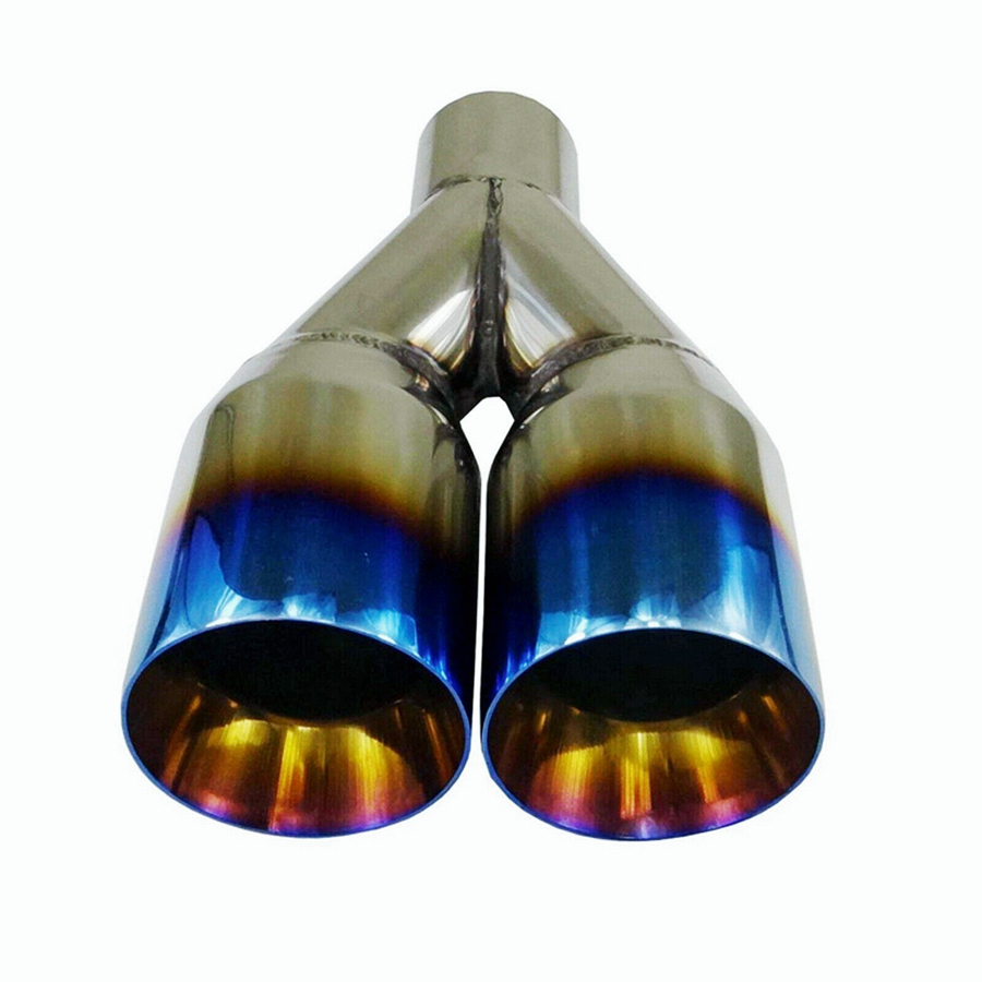 Polished Stainless Steel 2.5In 3.5Out  2X Blue Burnt Exhaust Duo Slanted Exhaust Tip
