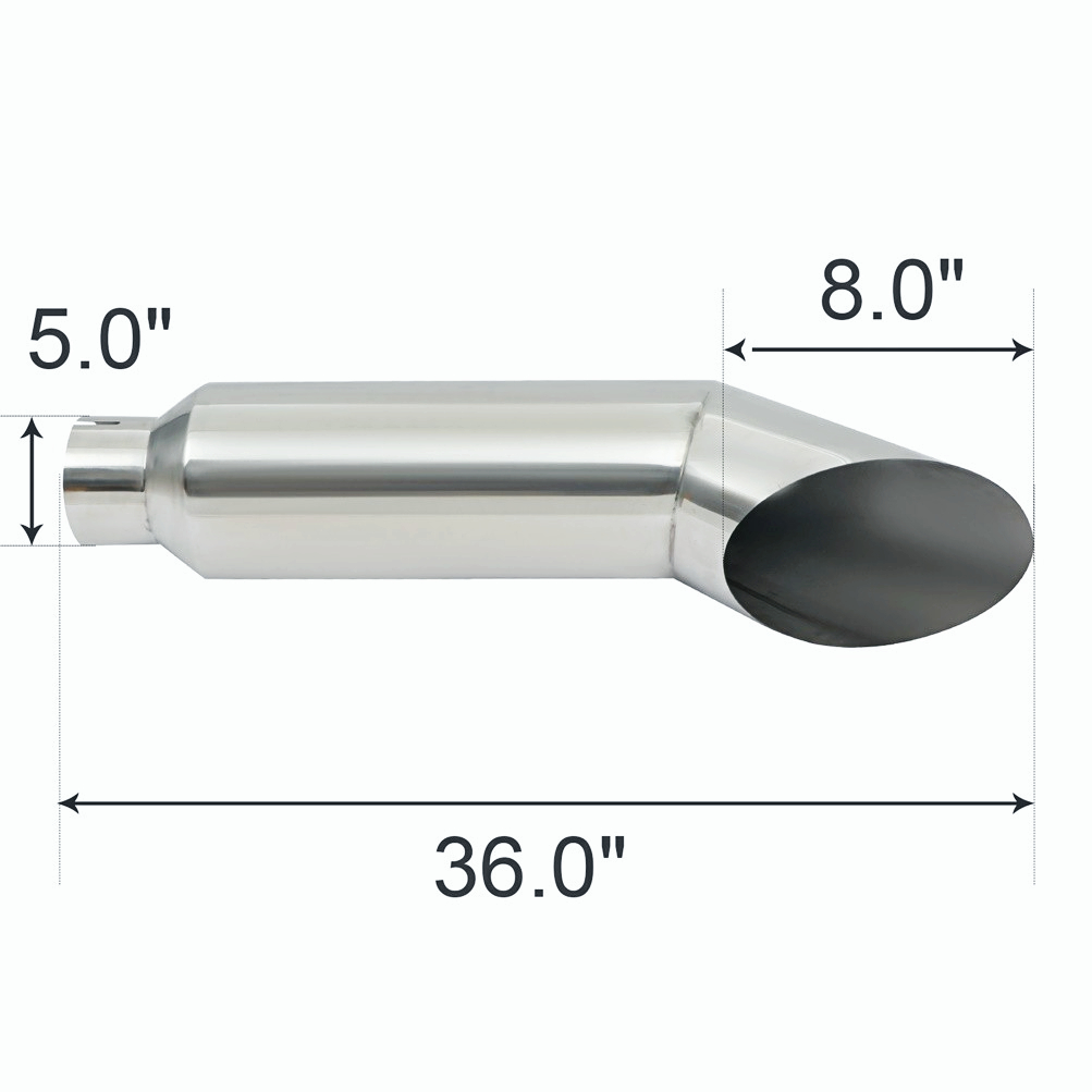 Silver 5" Inlet 8"Out Miter Diesel Smoker Exhaust Stack Tip 36" Long Angle Cut