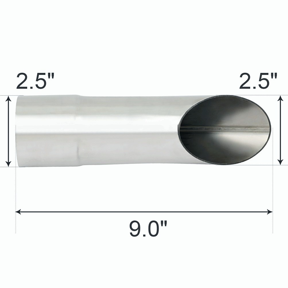 2.5" Inlet 2.5" Outlet 9in Long Bolt on Turn Down Exhaust Pipe Tip Angle Cut SS
