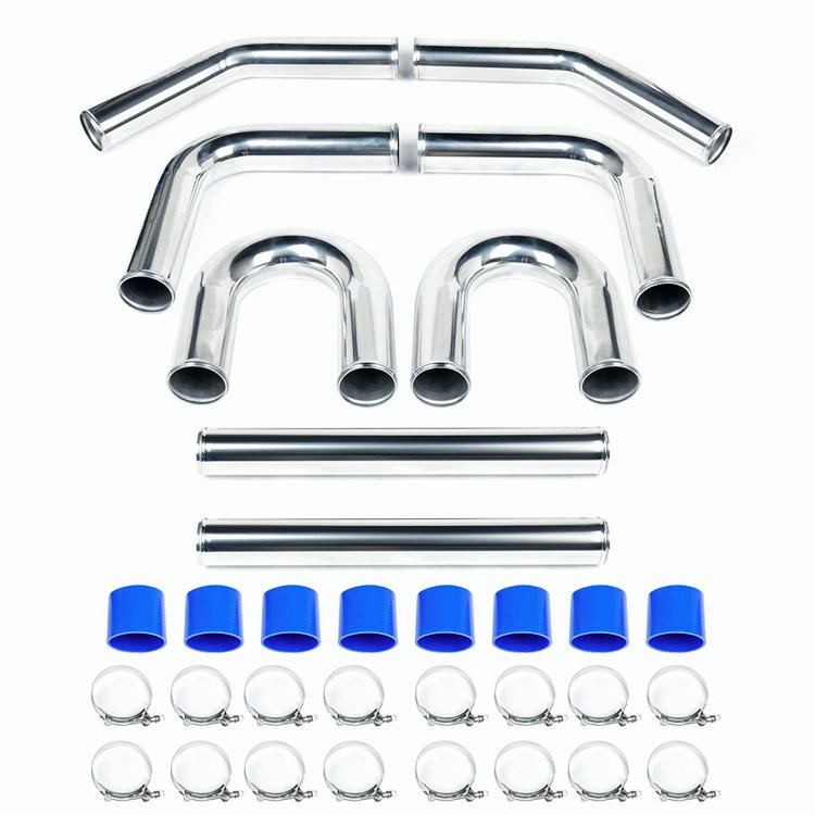 UNIVERSAL 8-PC 2.75"ALUMINUM FRONT MOUNT INTERCOOLER PIPING+SILICONE HOSE SILVER