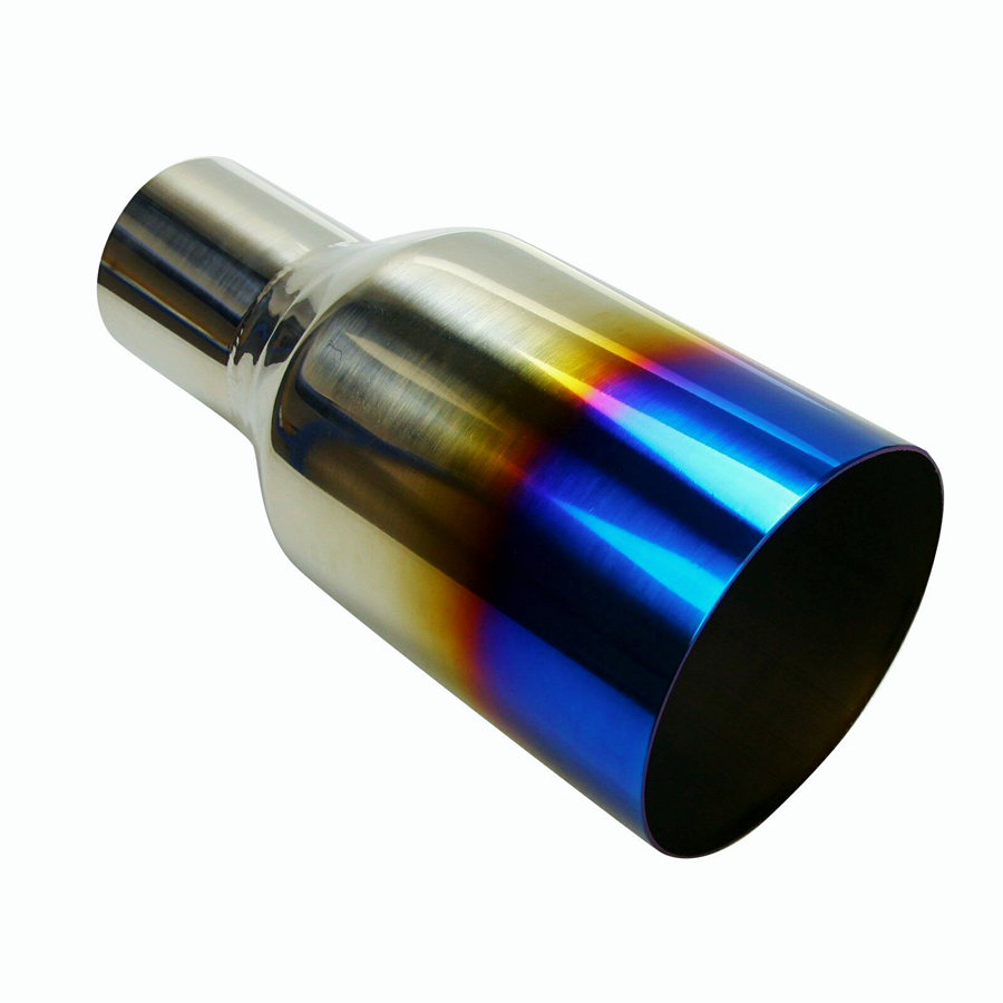  Polished Stainless 2X 2.5In 4Out Blue Burnt Exhaust Single Layer Straight Tip