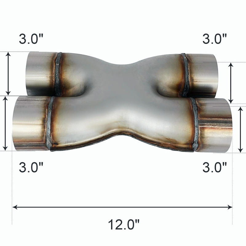 Universal Dual 3" In/Out Crossover X Pipe Exhaust Tip 12" Length Stainless Steel