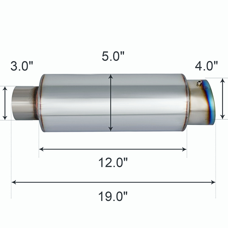 JDM 4" N1 Titanium Burnt Slant Tip Stainless Exhaust Muffler 3" Inlet+Silencer